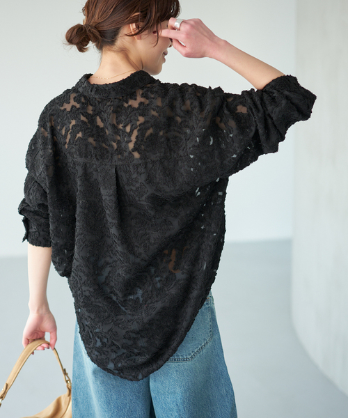 Spick & Span(スピックアンドスパン)の「《追加》シアージャガードシャツ(シャツ/ブラウス・レディース・ブラック/アイボリー・FREE)」の17枚目の写真