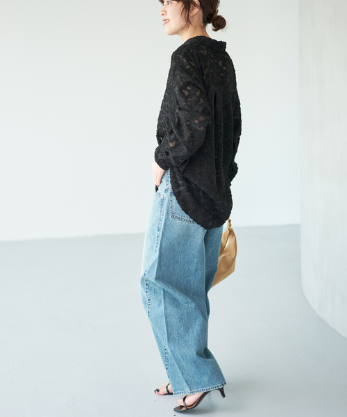 Spick & Span(スピックアンドスパン)の「《追加》シアージャガードシャツ(シャツ/ブラウス・レディース・ブラック/アイボリー・FREE)」の18枚目の写真