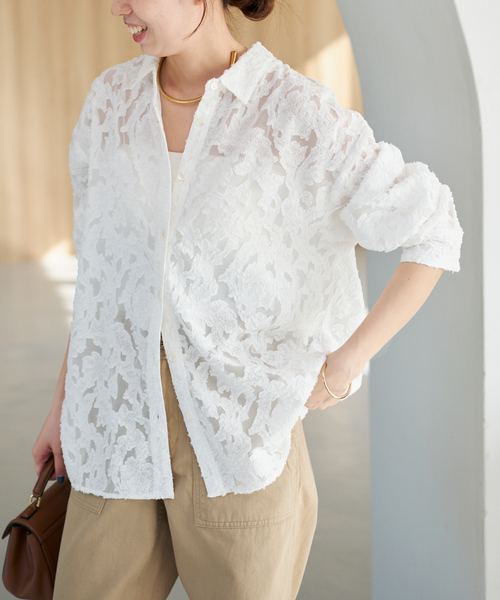 Spick & Span(スピックアンドスパン)の「《追加》シアージャガードシャツ(シャツ/ブラウス・レディース・ブラック/アイボリー・FREE)」の20枚目の写真