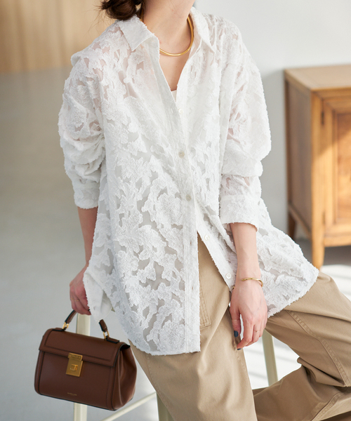 Spick & Span(スピックアンドスパン)の「《追加》シアージャガードシャツ(シャツ/ブラウス・レディース・ブラック/アイボリー・FREE)」の21枚目の写真