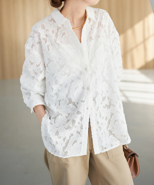 Spick & Span(スピックアンドスパン)の「《追加》シアージャガードシャツ(シャツ/ブラウス・レディース・ブラック/アイボリー・FREE)」の22枚目の写真