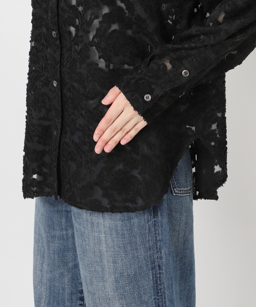 Spick & Span(スピックアンドスパン)の「《追加》シアージャガードシャツ(シャツ/ブラウス・レディース・ブラック/アイボリー・FREE)」の3枚目の写真