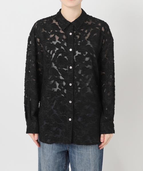 Spick & Span(スピックアンドスパン)の「《追加》シアージャガードシャツ(シャツ/ブラウス・レディース・ブラック/アイボリー・FREE)」の4枚目の写真