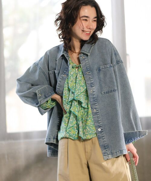 Green　Parks（グリーンパークス）の「デニムシャツブルゾン（デニムジャケット・レディース・ブラック/ライトインディゴブルー・FREE）」の21枚目の写真