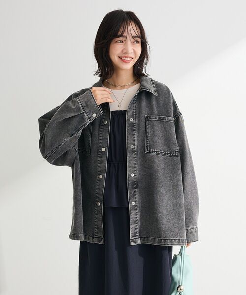 Green　Parks（グリーンパークス）の「デニムシャツブルゾン（デニムジャケット・レディース・ブラック/ライトインディゴブルー・FREE）」の10枚目の写真