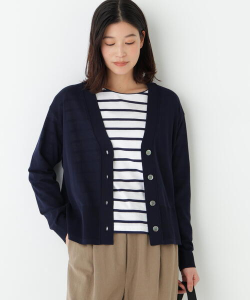 human woman（ヒューマンウーマン）の「◆コットン混ハイゲージＶネックカーディガン（カーディガン/ボレロ・レディース・グリーン/グレー/ネイビー・MEDIUM）」の3枚目の写真