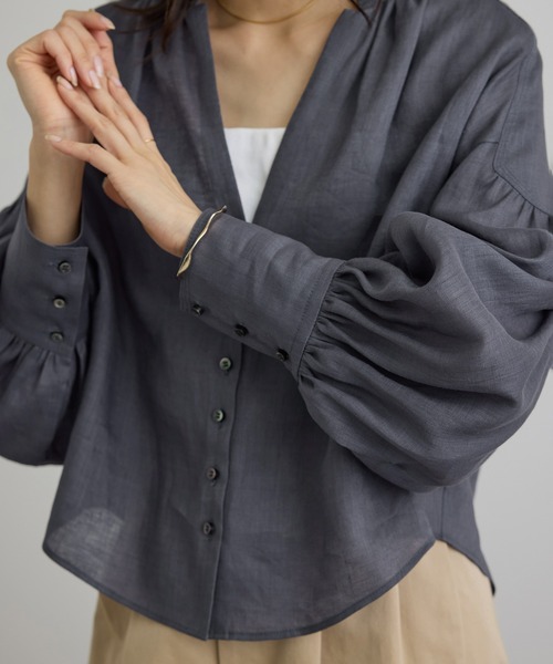 SALON adam et rope'（サロン アダム エ ロペ）の「GENTLE LINEN クロップドギャザーブラウス（シャツ/ブラウス・レディース・ホワイト/ブラック/ピンク/グレー・FREE）」の17枚目の写真