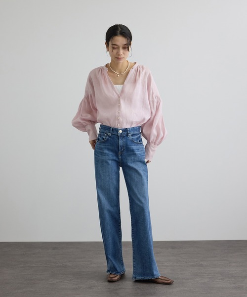 SALON adam et rope'（サロン アダム エ ロペ）の「GENTLE LINEN クロップドギャザーブラウス（シャツ/ブラウス・レディース・ホワイト/ブラック/ピンク/グレー・FREE）」の18枚目の写真