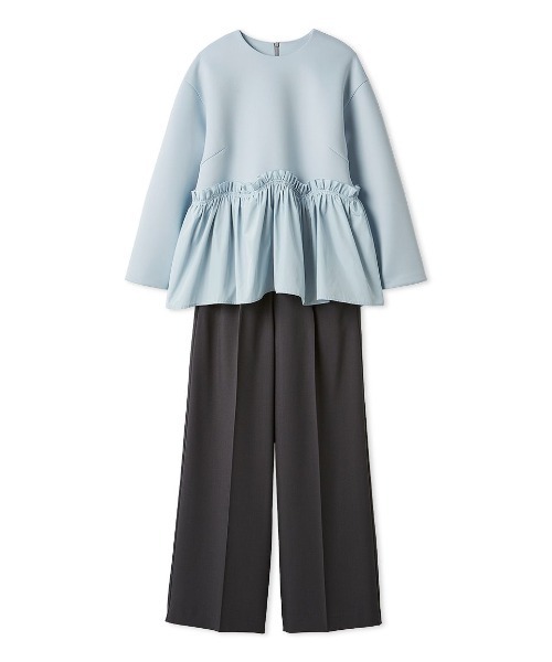 Mila Owen(ミラオーウェン)の「ペプラムブラウス×ワンタックパンツ SETUP(ワンピース・レディース・ネイビー/ライトブルー/アイボリー・1/0)」の1枚目の写真