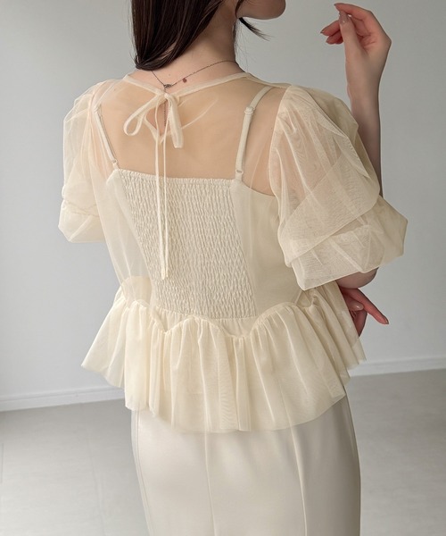 junoah（ジュノア）の「チュールトップス＋Iラインキャミワンピースset（ワンピース・レディース・アイボリー/ブラック/ダークグレー・LARGE/MEDIUM/SMALL）」の8枚目の写真
