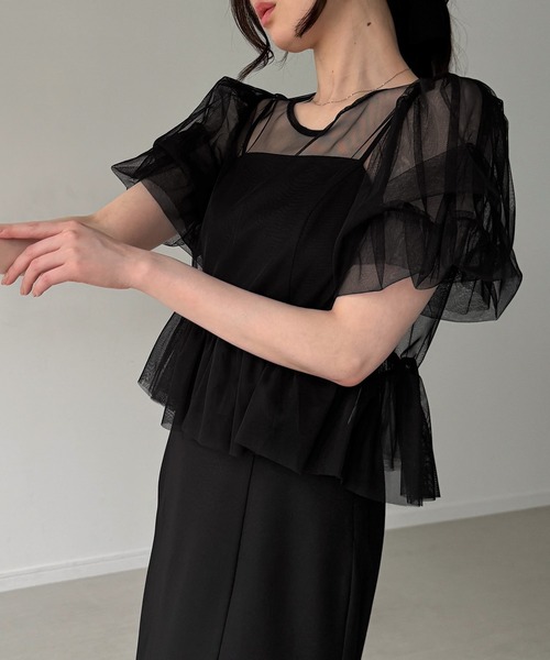junoah（ジュノア）の「チュールトップス＋Iラインキャミワンピースset（ワンピース・レディース・アイボリー/ブラック/ダークグレー・LARGE/MEDIUM/SMALL）」の10枚目の写真