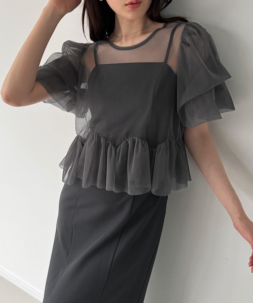 junoah（ジュノア）の「チュールトップス＋Iラインキャミワンピースset（ワンピース・レディース・アイボリー/ブラック/ダークグレー・LARGE/MEDIUM/SMALL）」の13枚目の写真
