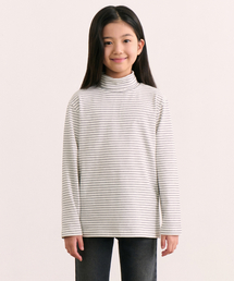 ピンストライプタートルネック長袖Tシャツ[ホワイト/ブラック]