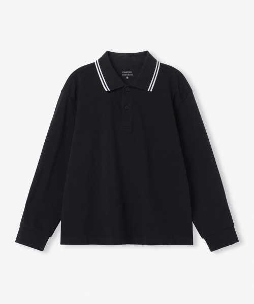 MUSINSA STANDARD KIDS（ムシンサスタンダードキッズ）の「プレピ 長袖ピケポロシャツ [ブラック]（ポロシャツ・レディース・その他・110/120/130/140/150/160）」の2枚目の写真