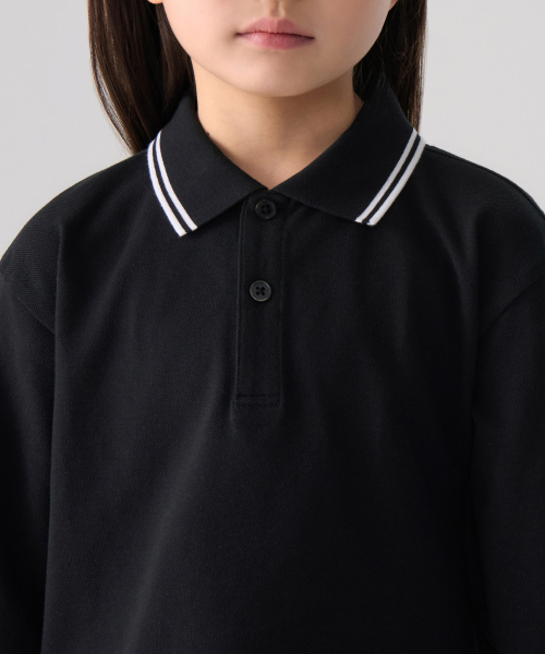 MUSINSA STANDARD KIDS（ムシンサスタンダードキッズ）の「プレピ 長袖ピケポロシャツ [ブラック]（ポロシャツ・レディース・その他・110/120/130/140/150/160）」の4枚目の写真