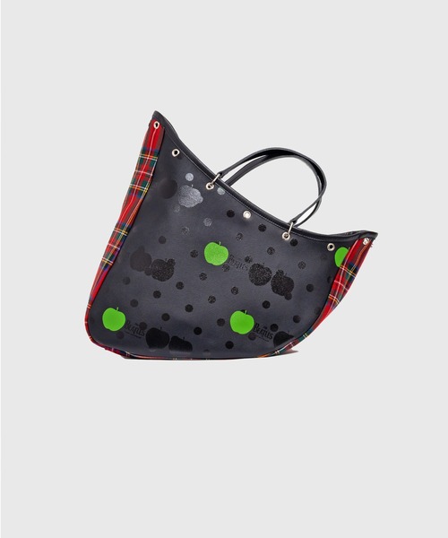 THE BEATLES COMME des GARCONS(ザ ビートルズ コムデギャルソン)の「THE BEATLES CdG BOAT BAG APPLE PRINTED / TARTAN CHECK FABRIC BIG(トートバッグ・メンズ・ネイビー/レッド・ONE SIZE)」の1枚目の写真