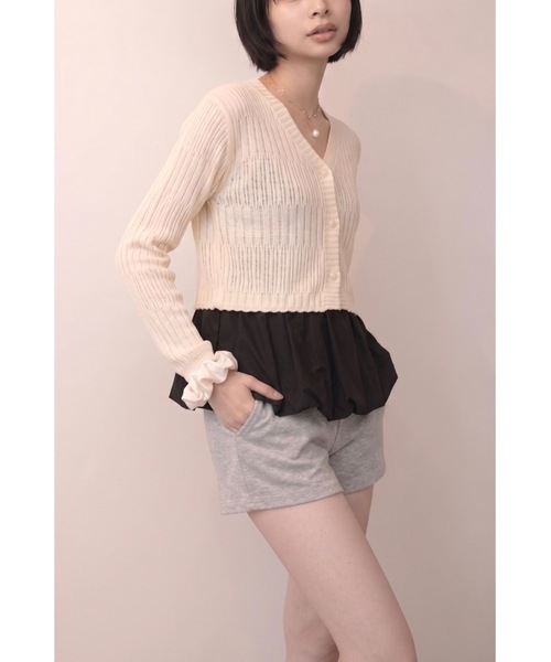 SALTMINT(ソルトミント)の「透かしランダムリブVネックショートカーディガン(Tシャツ/カットソー・レディース・ホワイト/アイボリー/ブラック/ベージュ/ブルー・FREE)」の3枚目の写真