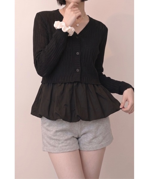 SALTMINT(ソルトミント)の「透かしランダムリブVネックショートカーディガン(Tシャツ/カットソー・レディース・ホワイト/アイボリー/ブラック/ベージュ/ブルー・FREE)」の2枚目の写真