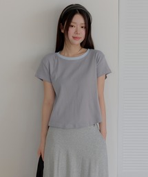【UNE ORIGINAL】ベーシックバイカラーストライプリンガー半袖Tシャツ