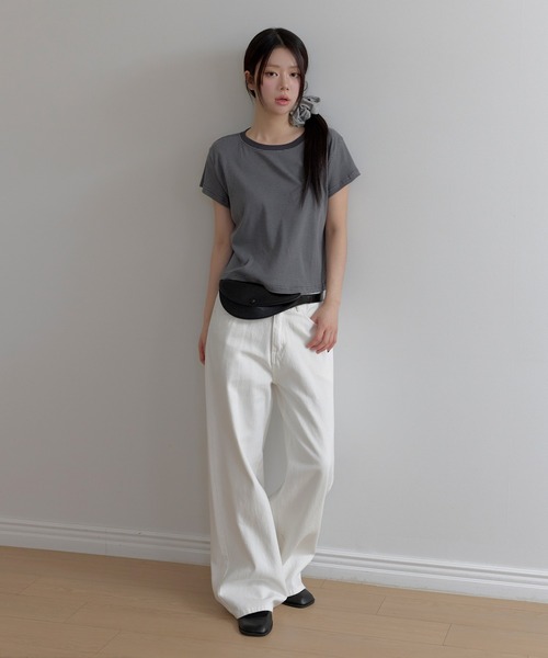 UNE MANSION(ユヌマンション)の「【UNE ORIGINAL】ベーシックバイカラーストライプリンガー半袖Tシャツ(Tシャツ/カットソー・レディース・グレー/スカイブルー/バーガンディー/クリーム・FREE)」の5枚目の写真