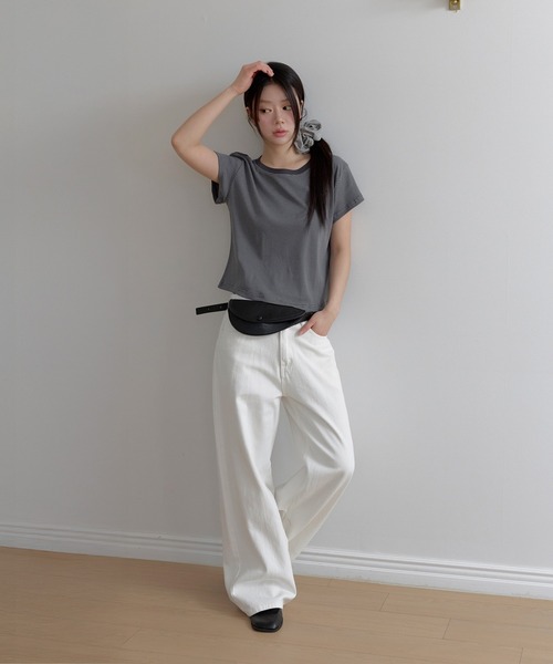 UNE MANSION(ユヌマンション)の「【UNE ORIGINAL】ベーシックバイカラーストライプリンガー半袖Tシャツ(Tシャツ/カットソー・レディース・グレー/スカイブルー/バーガンディー/クリーム・FREE)」の11枚目の写真