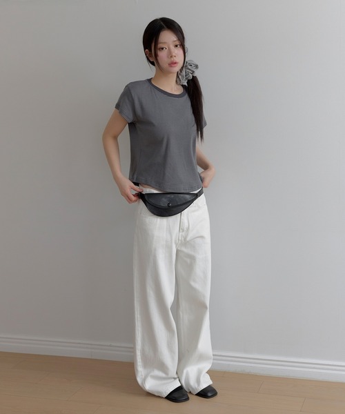UNE MANSION(ユヌマンション)の「【UNE ORIGINAL】ベーシックバイカラーストライプリンガー半袖Tシャツ(Tシャツ/カットソー・レディース・グレー/スカイブルー/バーガンディー/クリーム・FREE)」の12枚目の写真