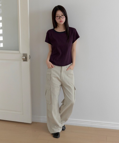 UNE MANSION(ユヌマンション)の「【UNE ORIGINAL】ベーシックバイカラーストライプリンガー半袖Tシャツ(Tシャツ/カットソー・レディース・グレー/スカイブルー/バーガンディー/クリーム・FREE)」の20枚目の写真
