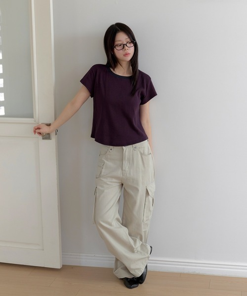 UNE MANSION(ユヌマンション)の「【UNE ORIGINAL】ベーシックバイカラーストライプリンガー半袖Tシャツ(Tシャツ/カットソー・レディース・グレー/スカイブルー/バーガンディー/クリーム・FREE)」の22枚目の写真