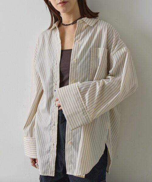 goocy（グーシー）の「【2サイズ展開！】ワイドスリーブストライプシャツ（シャツ/ブラウス・レディース・ブルー/イエロー/ピンク・MEDIUM/SMALL）」の2枚目の写真