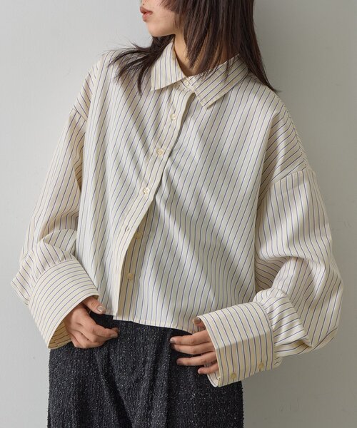 goocy（グーシー）の「【2サイズ展開！】ワイドスリーブストライプシャツ（シャツ/ブラウス・レディース・ブルー/イエロー/ピンク・MEDIUM/SMALL）」の5枚目の写真