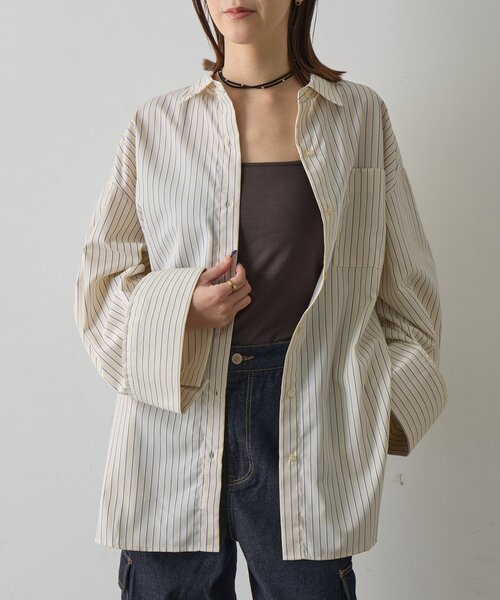 goocy（グーシー）の「【2サイズ展開！】ワイドスリーブストライプシャツ（シャツ/ブラウス・レディース・ブルー/イエロー/ピンク・MEDIUM/SMALL）」の6枚目の写真