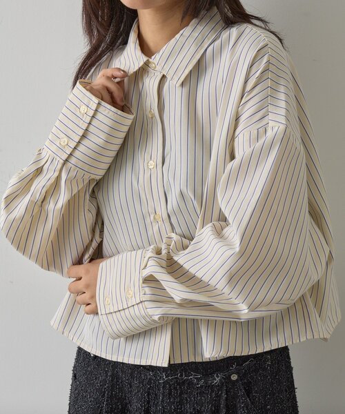 goocy（グーシー）の「【2サイズ展開！】ワイドスリーブストライプシャツ（シャツ/ブラウス・レディース・ブルー/イエロー/ピンク・MEDIUM/SMALL）」の8枚目の写真