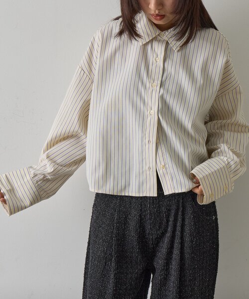 goocy（グーシー）の「【2サイズ展開！】ワイドスリーブストライプシャツ（シャツ/ブラウス・レディース・ブルー/イエロー/ピンク・MEDIUM/SMALL）」の13枚目の写真