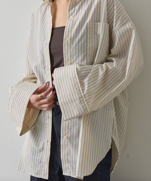 goocy（グーシー）の「【2サイズ展開！】ワイドスリーブストライプシャツ（シャツ/ブラウス・レディース・ブルー/イエロー/ピンク・MEDIUM/SMALL）」の16枚目の写真