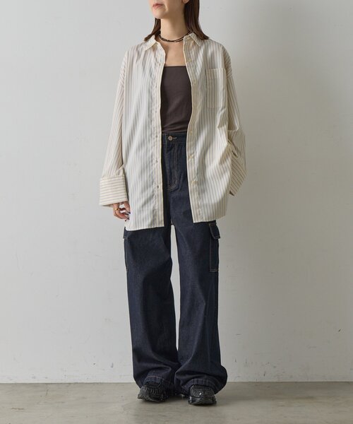 goocy（グーシー）の「【2サイズ展開！】ワイドスリーブストライプシャツ（シャツ/ブラウス・レディース・ブルー/イエロー/ピンク・MEDIUM/SMALL）」の19枚目の写真