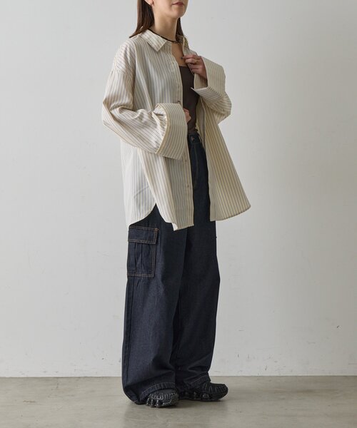 goocy（グーシー）の「【2サイズ展開！】ワイドスリーブストライプシャツ（シャツ/ブラウス・レディース・ブルー/イエロー/ピンク・MEDIUM/SMALL）」の20枚目の写真