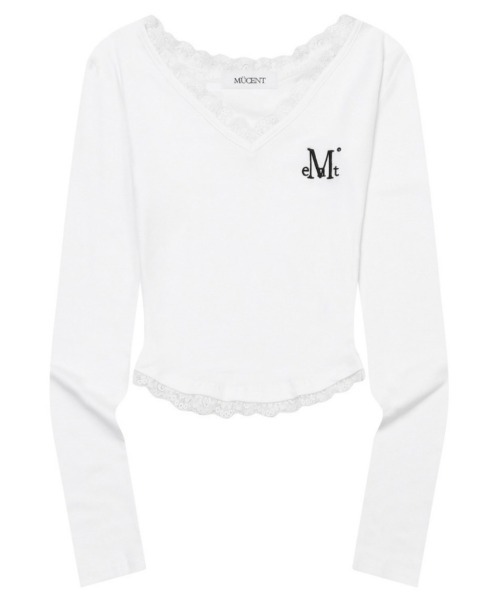 MUCENT(ムセント)の「A'GEM/9 × .kom 『MUCENT/ムセント』 SUNNIOR LACE V-NECK LONG SLEEVE T/レースVネック ロングスリーブ(Tシャツ/カットソー・レディース・ブラック/ホワイト/グレー・FREE)」の12枚目の写真