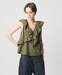 <AEWEN MATOPH>フリルカシュクールノースリーブブラウス ‐ ウォッシャブル ‐