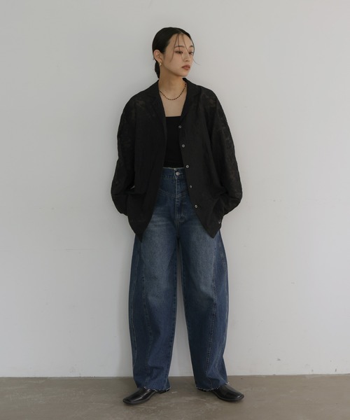 hellam（へラム）の「刺繍シアーオープンカラーシャツ（シャツ/ブラウス・レディース・ブラック/アイボリー・FREE）」の4枚目の写真