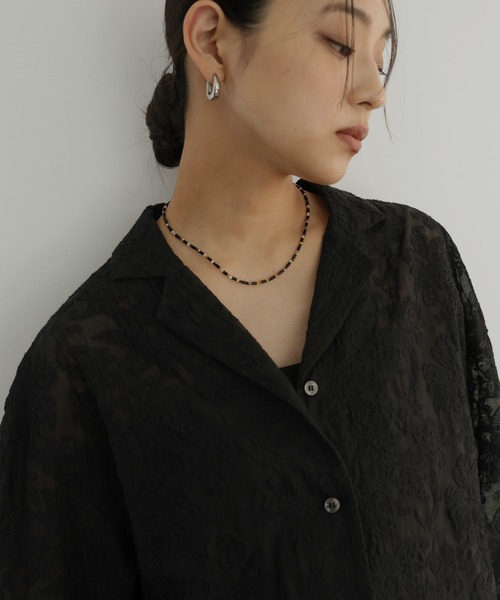 hellam（へラム）の「刺繍シアーオープンカラーシャツ（シャツ/ブラウス・レディース・ブラック/アイボリー・FREE）」の6枚目の写真