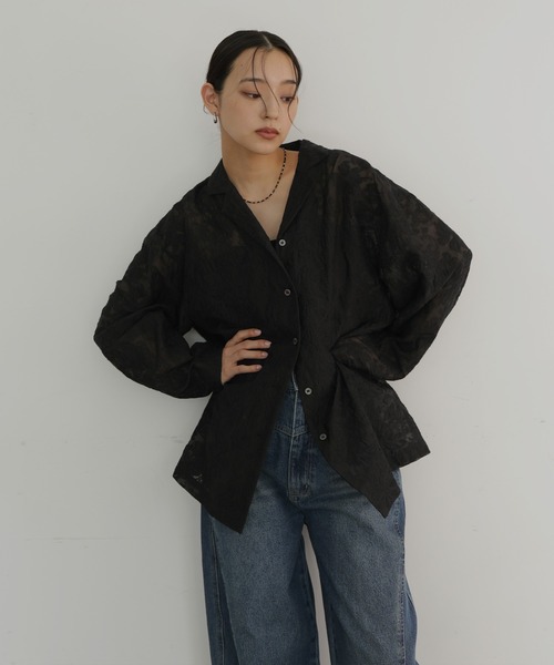 hellam（へラム）の「刺繍シアーオープンカラーシャツ（シャツ/ブラウス・レディース・ブラック/アイボリー・FREE）」の8枚目の写真