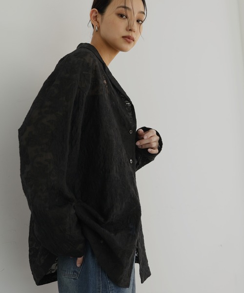 hellam（へラム）の「刺繍シアーオープンカラーシャツ（シャツ/ブラウス・レディース・ブラック/アイボリー・FREE）」の9枚目の写真