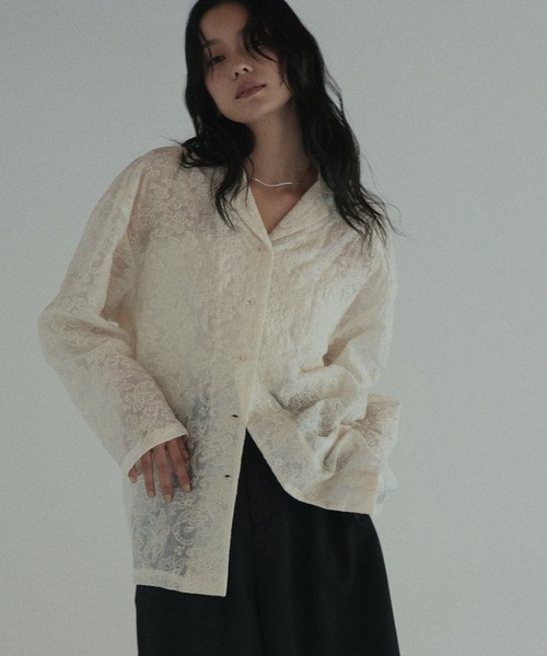 hellam（へラム）の「刺繍シアーオープンカラーシャツ（シャツ/ブラウス・レディース・ブラック/アイボリー・FREE）」の11枚目の写真