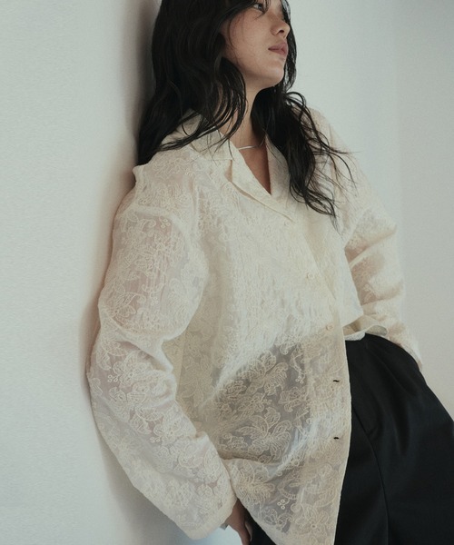 hellam（へラム）の「刺繍シアーオープンカラーシャツ（シャツ/ブラウス・レディース・ブラック/アイボリー・FREE）」の12枚目の写真