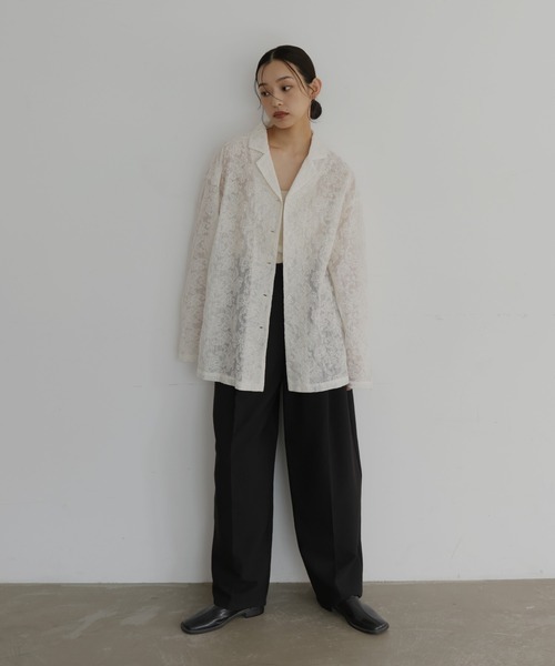 hellam（へラム）の「刺繍シアーオープンカラーシャツ（シャツ/ブラウス・レディース・ブラック/アイボリー・FREE）」の14枚目の写真