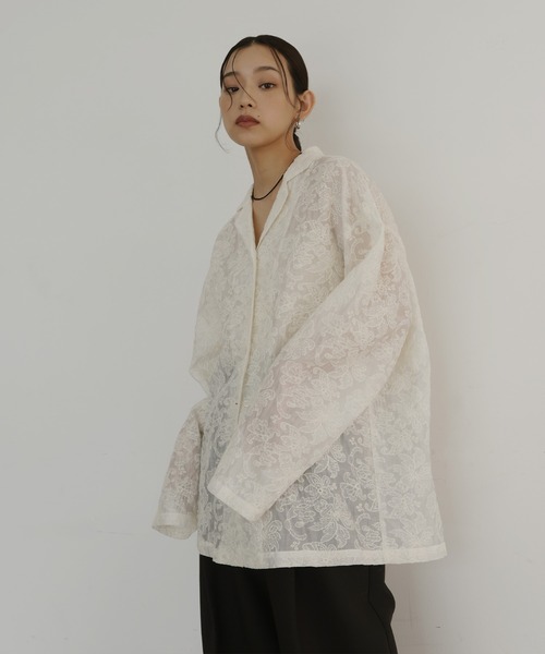 hellam（へラム）の「刺繍シアーオープンカラーシャツ（シャツ/ブラウス・レディース・ブラック/アイボリー・FREE）」の18枚目の写真
