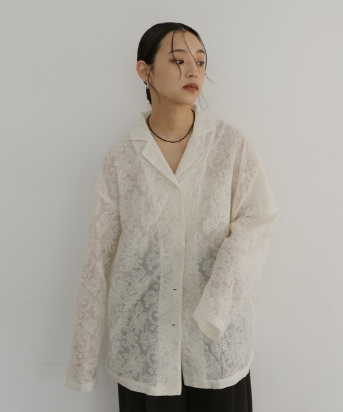 hellam（へラム）の「刺繍シアーオープンカラーシャツ（シャツ/ブラウス・レディース・ブラック/アイボリー・FREE）」の20枚目の写真