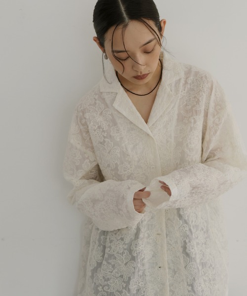 hellam（へラム）の「刺繍シアーオープンカラーシャツ（シャツ/ブラウス・レディース・ブラック/アイボリー・FREE）」の21枚目の写真