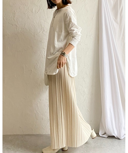 She's Closet(シーズクローゼット)の「ストレート Iライン ハイウエスト ゴム入り ロング プリーツスカート(スカート・レディース・チャコールグレー/ブラック/グレイッシュベージュ/アイボリー/マスタード・L/M)」の6枚目の写真