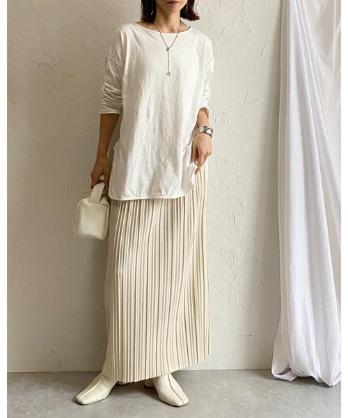She's Closet(シーズクローゼット)の「ストレート Iライン ハイウエスト ゴム入り ロング プリーツスカート(スカート・レディース・チャコールグレー/ブラック/グレイッシュベージュ/アイボリー/マスタード・L/M)」の8枚目の写真